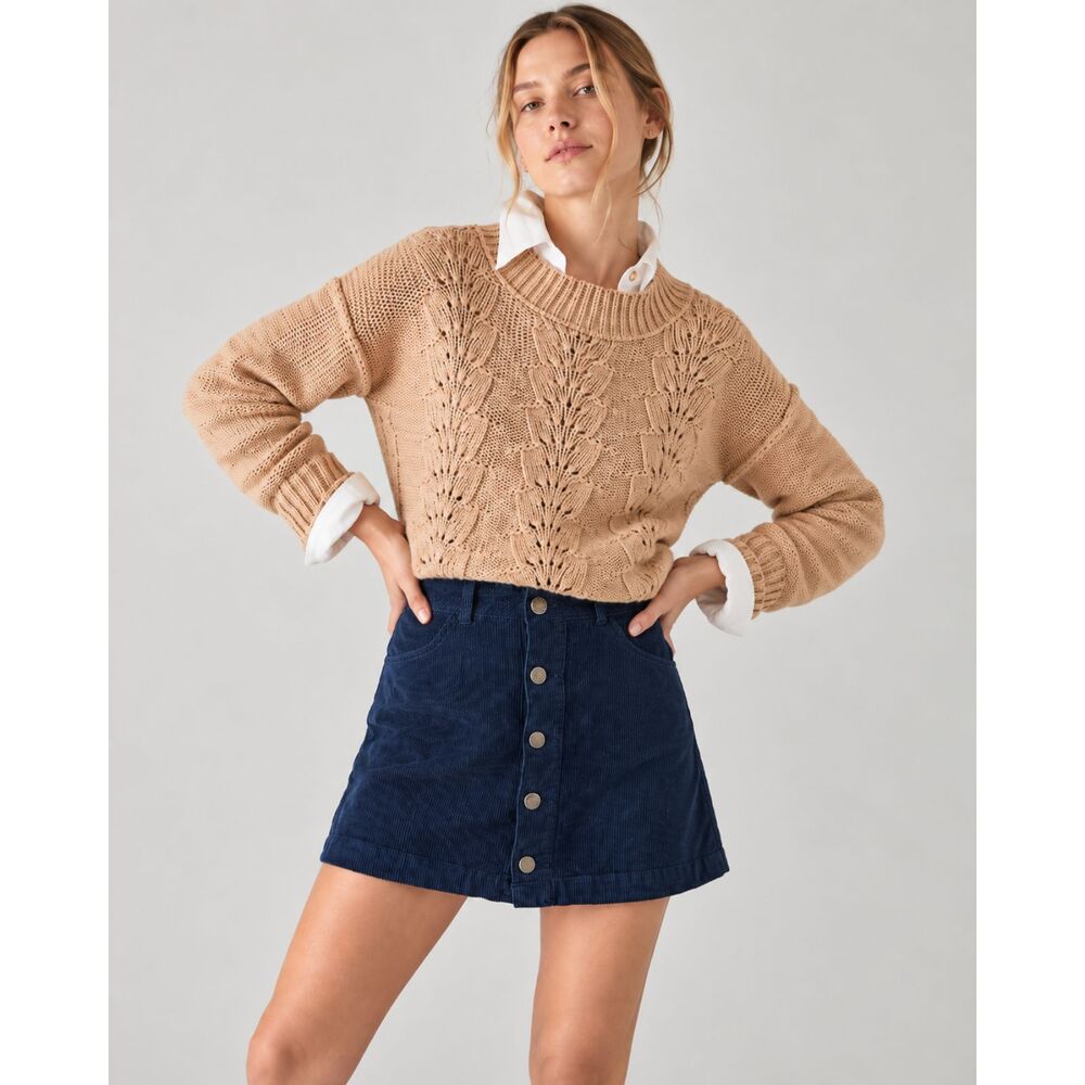 Miss Selfridge Corduroy Button-Front A-Line Skirt in Navy